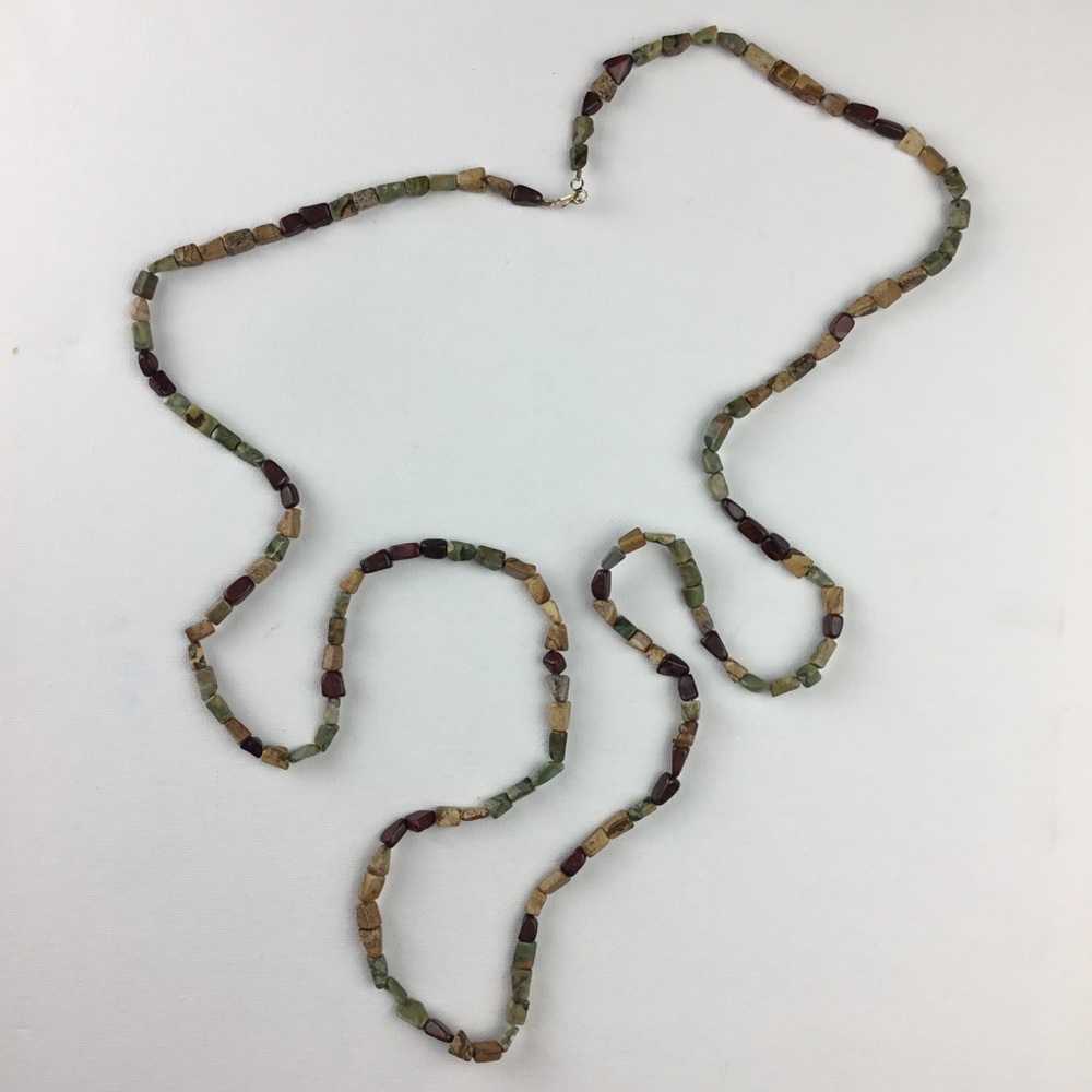 Extra long Square Stone Bead Necklace